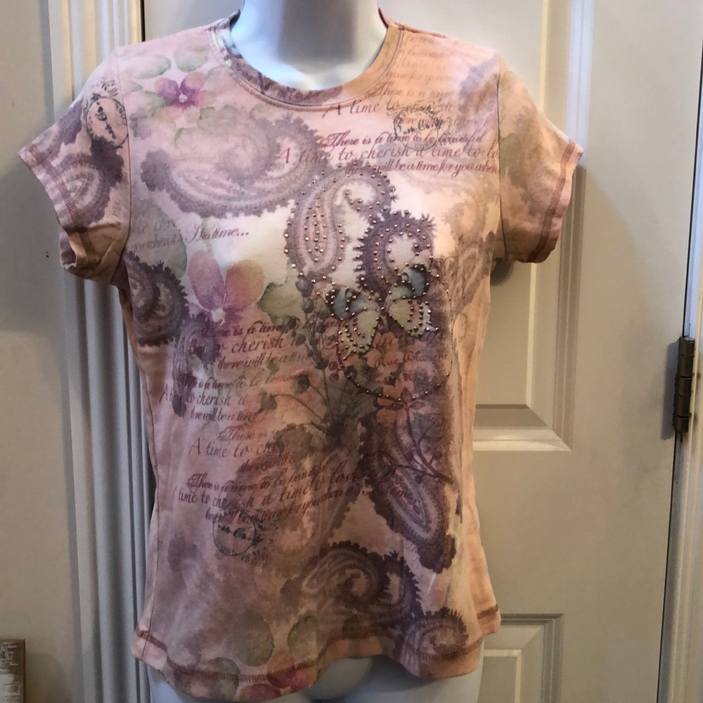 Short sleeve multi  color pinks, greens, purple